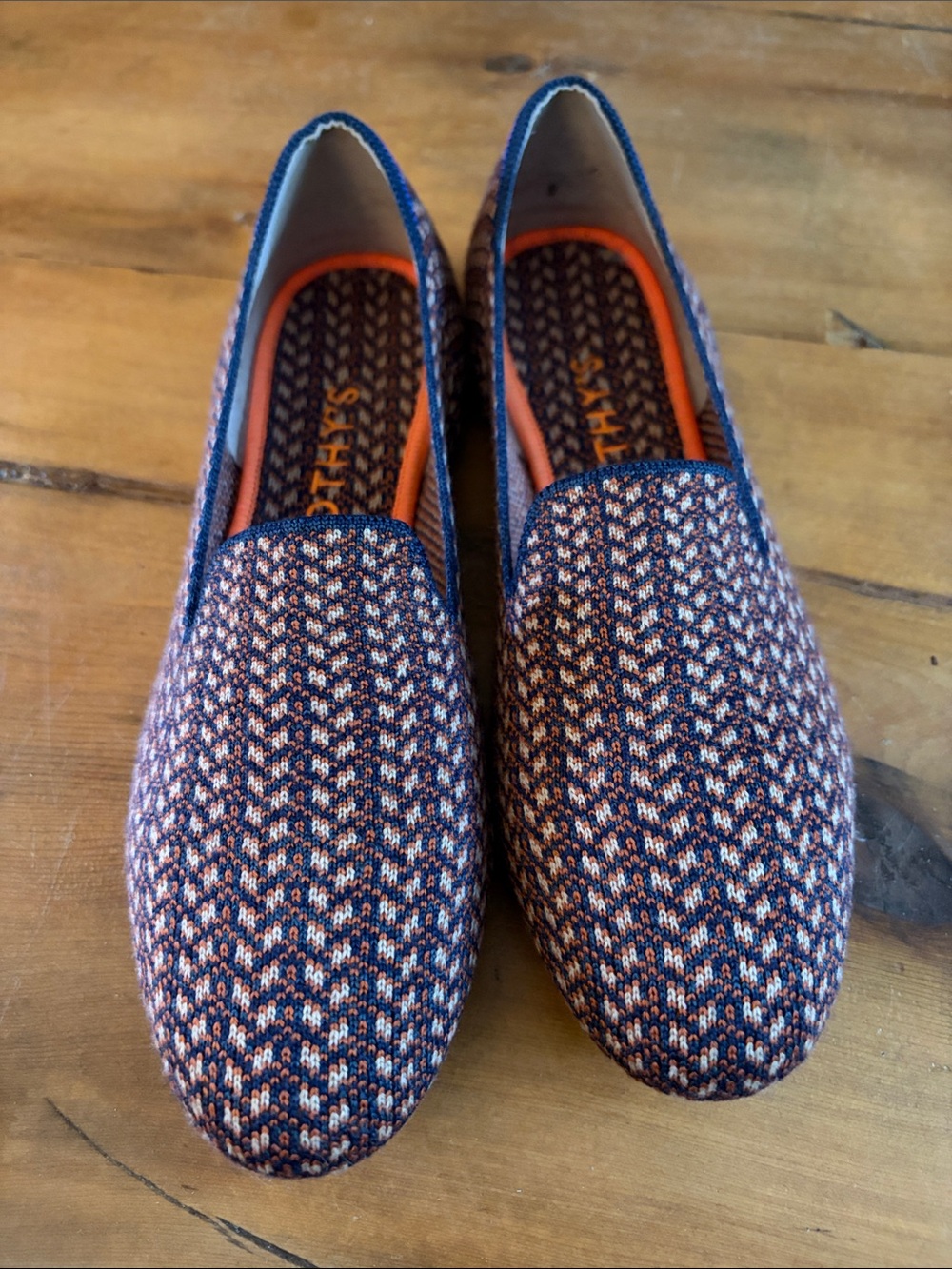 Rothy's Navy and Orange Knit Slip-On Flats